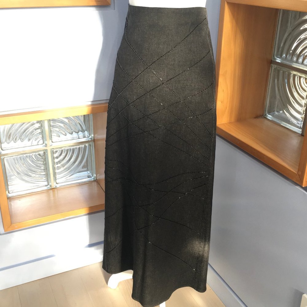 Charcoal Denim Maxi Skirt with Beading by Single Size 2